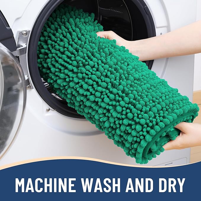 Arotive Luxury Chenille Bathroom Rug Mat, Extra Soft Thick Absorbent Shaggy Bath Rugs, Non-Slip Machine Wash Dry, Plush Bath Mats for Bathroom, Shower and Tub, 47x24, Emerald