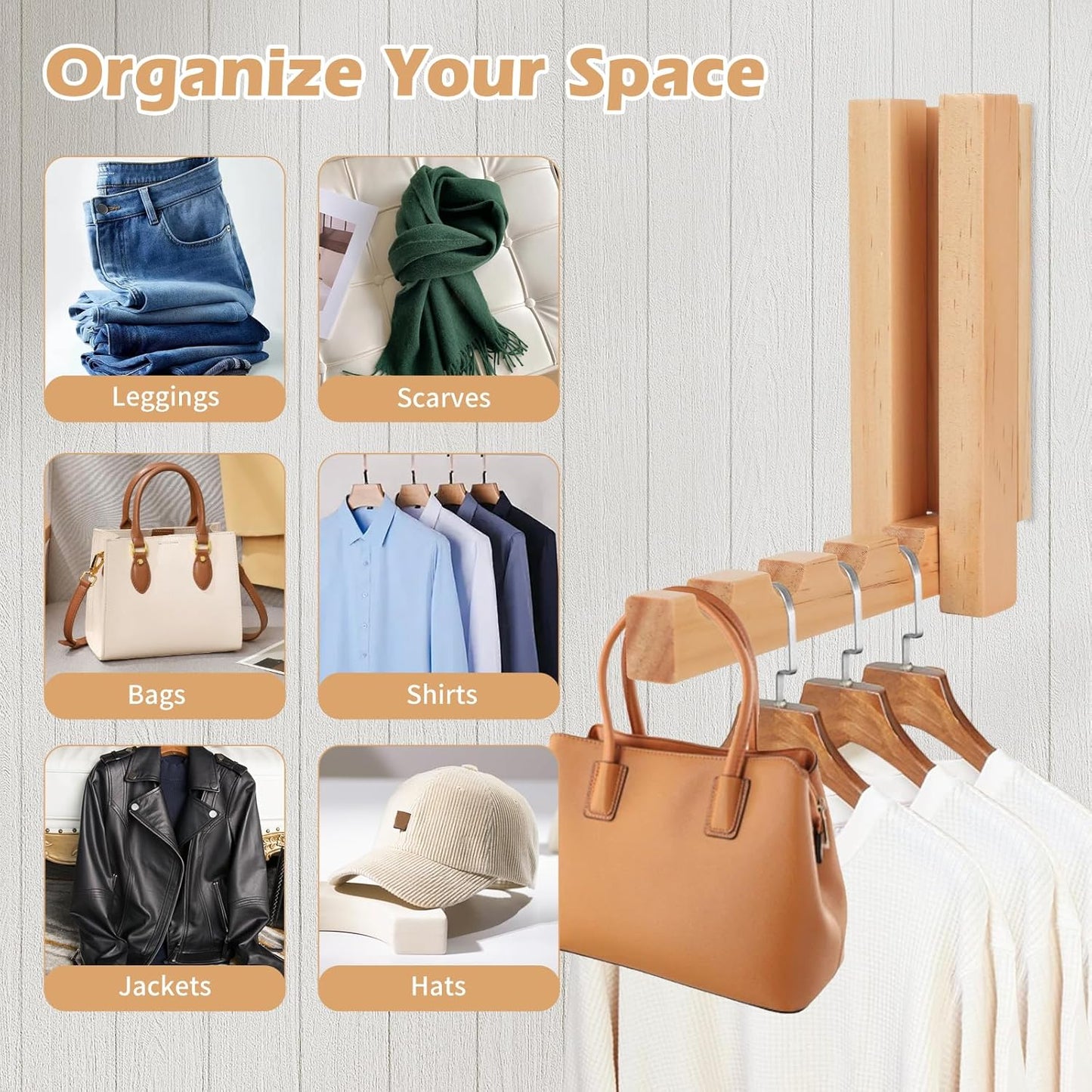 Clothes Drying Rack Wall Mounted, Wood Folding Clothes Hanger Rack for Laundry Room, Laundry Drying Rack Wall Mount, Multifunctional Organizer for Hanging Decor, Bathrooms, Home Storage