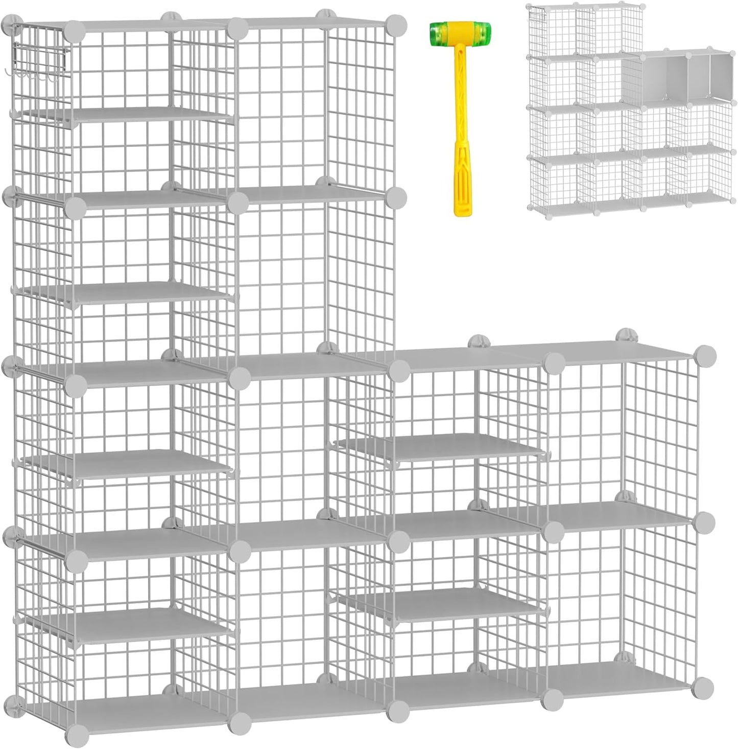 Wire Cube Storage Organizer, 12 Cubes Converted into 14 Cubes, Sturdy Metal Grids Storage Shelf Closet Shelving Units and Storage, Shelves for Bedroom LIvingroom Office