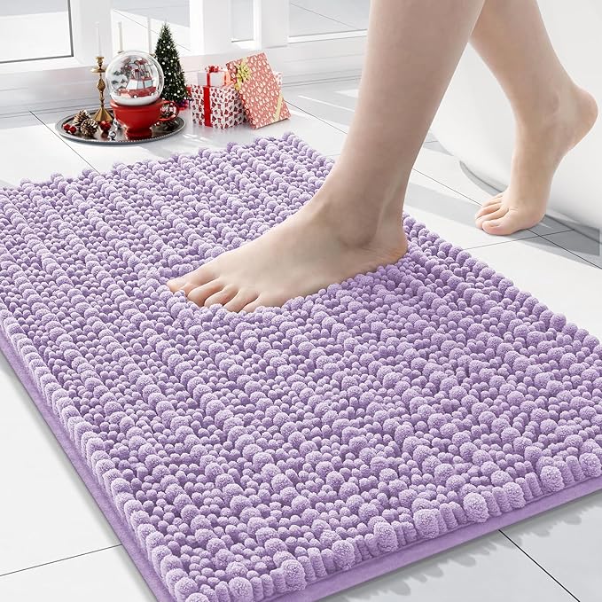 Arotive Luxury Chenille Bathroom Rug Mat, Extra Soft Thick Absorbent Shaggy Bath Rugs, Non-Slip Machine Wash Dry, Plush Bath Mats for Bathroom, Shower and Tub, 24x16, Light Purple