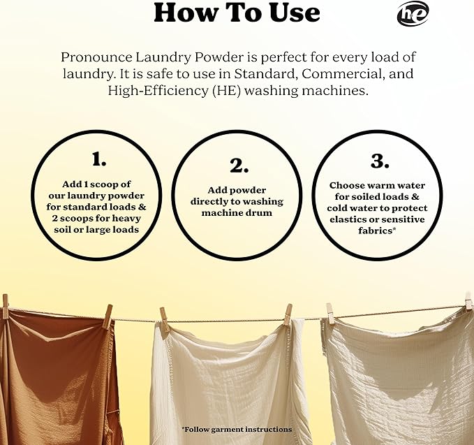 Pronounce Laundry Detergent Powder Alternative | Earth-Derived Ingredients, Eco-Friendly, Safer for Sensitive Skin, Eczema, and Babies. Stain + Smell Fighting. HE Safe (Lemon, 120 Loads).