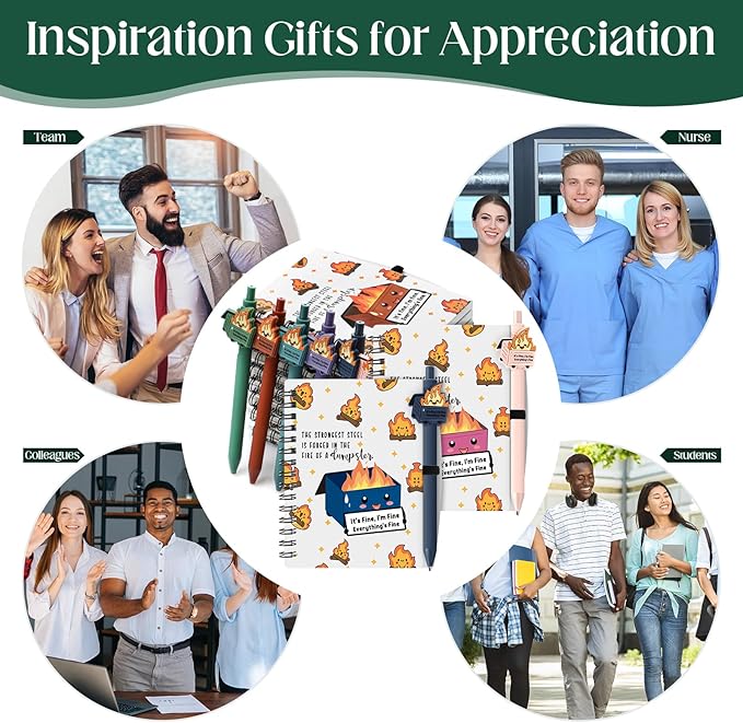 60 Pcs Dumpster Fire A6 Notebooks Pens Bulk Boss Day Inspirational Funny Gift Set with Saying Dumpster Fire Notepad Ballpoint Pen Dispatcher Employee Appreciation Gift (Colorful)
