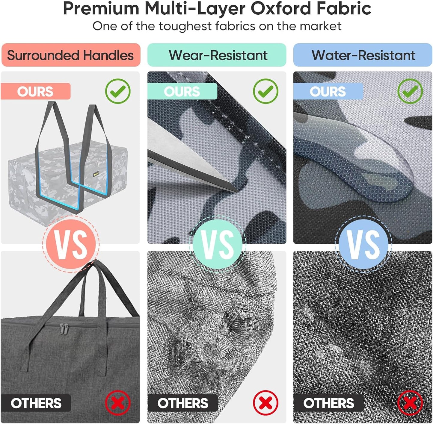 BALEINE Extra Large Storage Tote with Zippers & Carrying Handles, Heavy-Duty Oxford Fabric Moving Bags for Laundry, Space Saving, Storage, Grey Camouflage