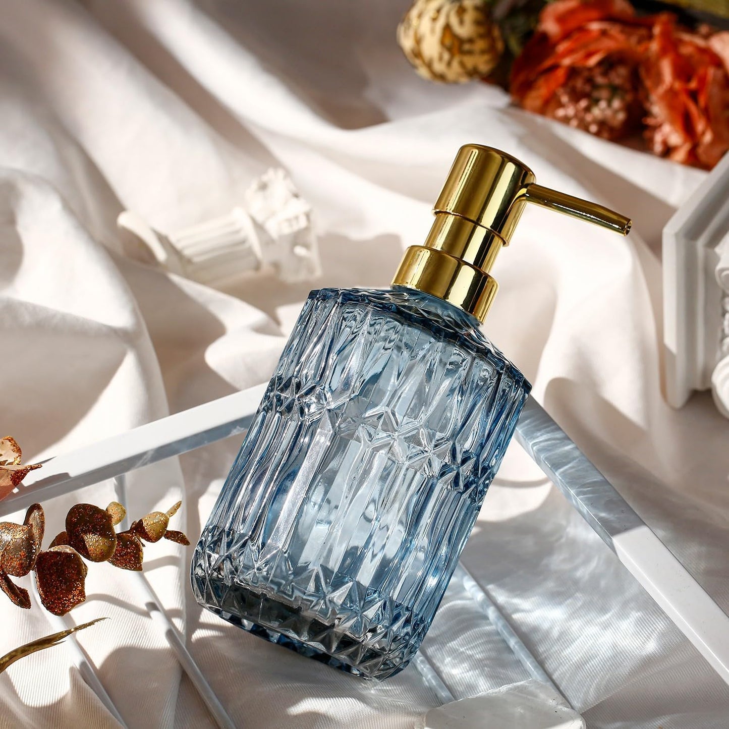 Soap Dispenser with Pump, Refillable Liquid Hand Soap Dish Soap Dispensers for Bathroom Counter, Kitchen Sink (Blue)