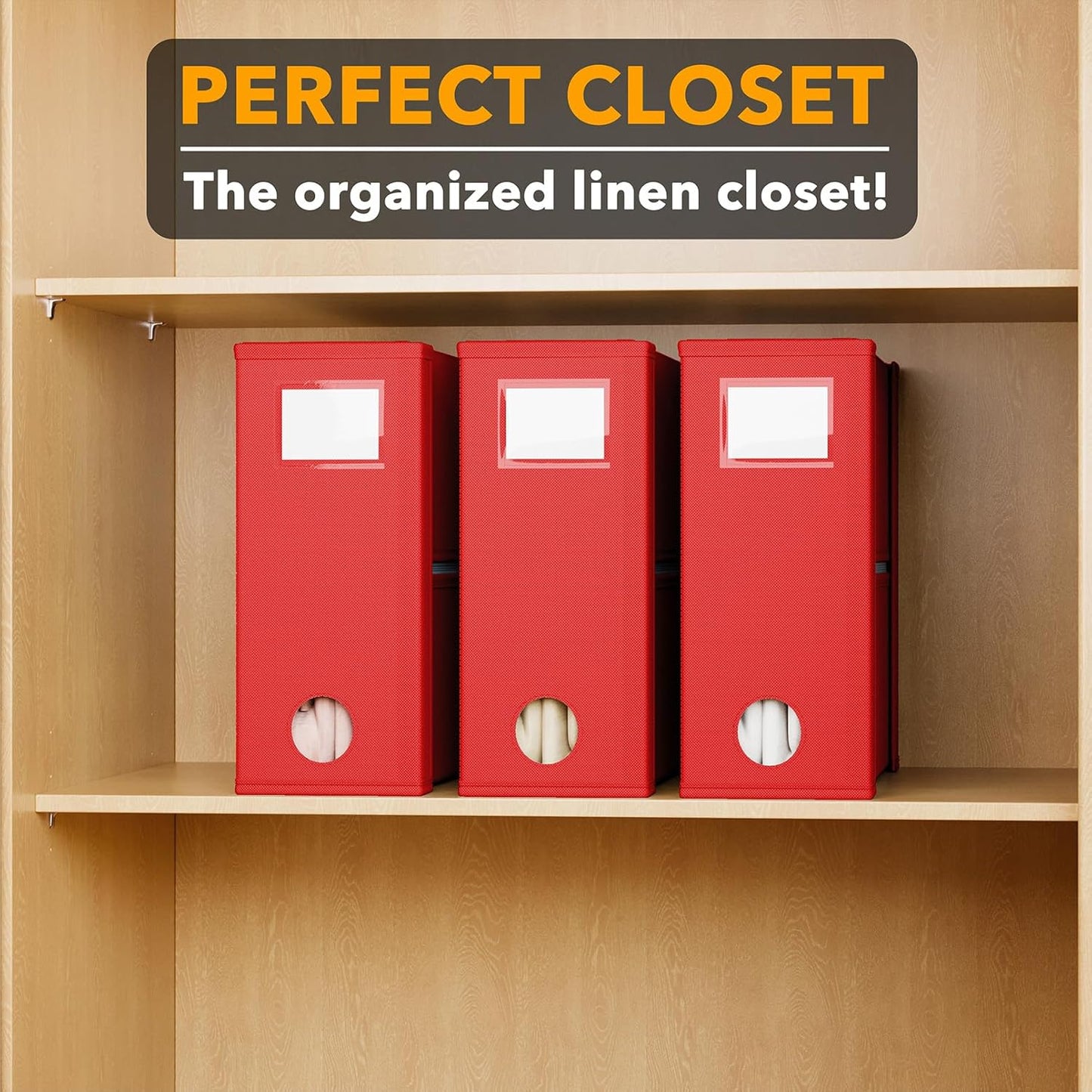 SpaceAid 3 Pack Bed Organizers and Storage, Foldable Sheet Organizer for Linen Closet, Set Folder Keeper With Window XL (Queen & King Size) Bedding Container (Red)