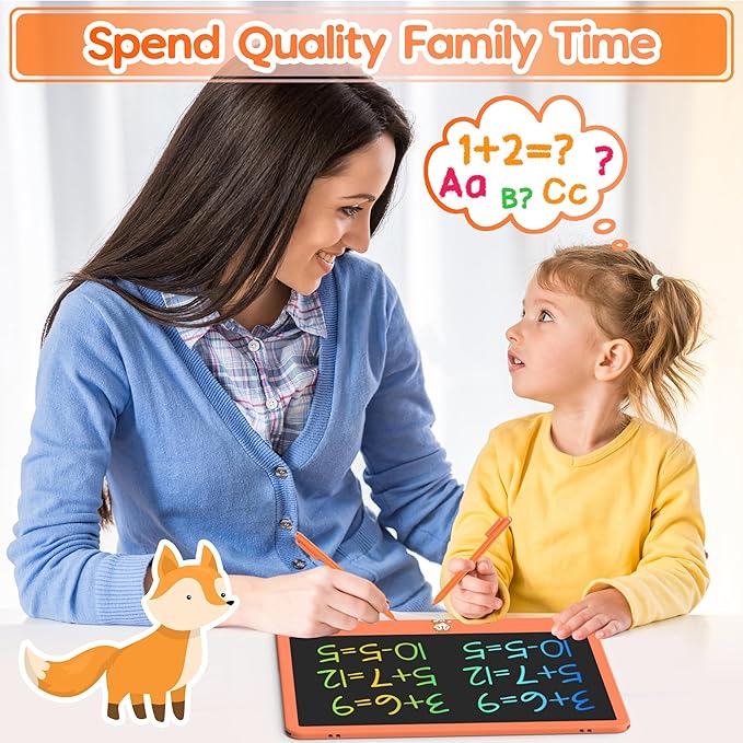 LCD Writing Tablet for Kids 12 Inch, Learning Toys Drawing Pad for Girls Boys, Erasable Doodle Board for Toddlers 3 4 5 6 7 8 Year Old Travel Essentials, Christmas Birthday for Kids - Orange