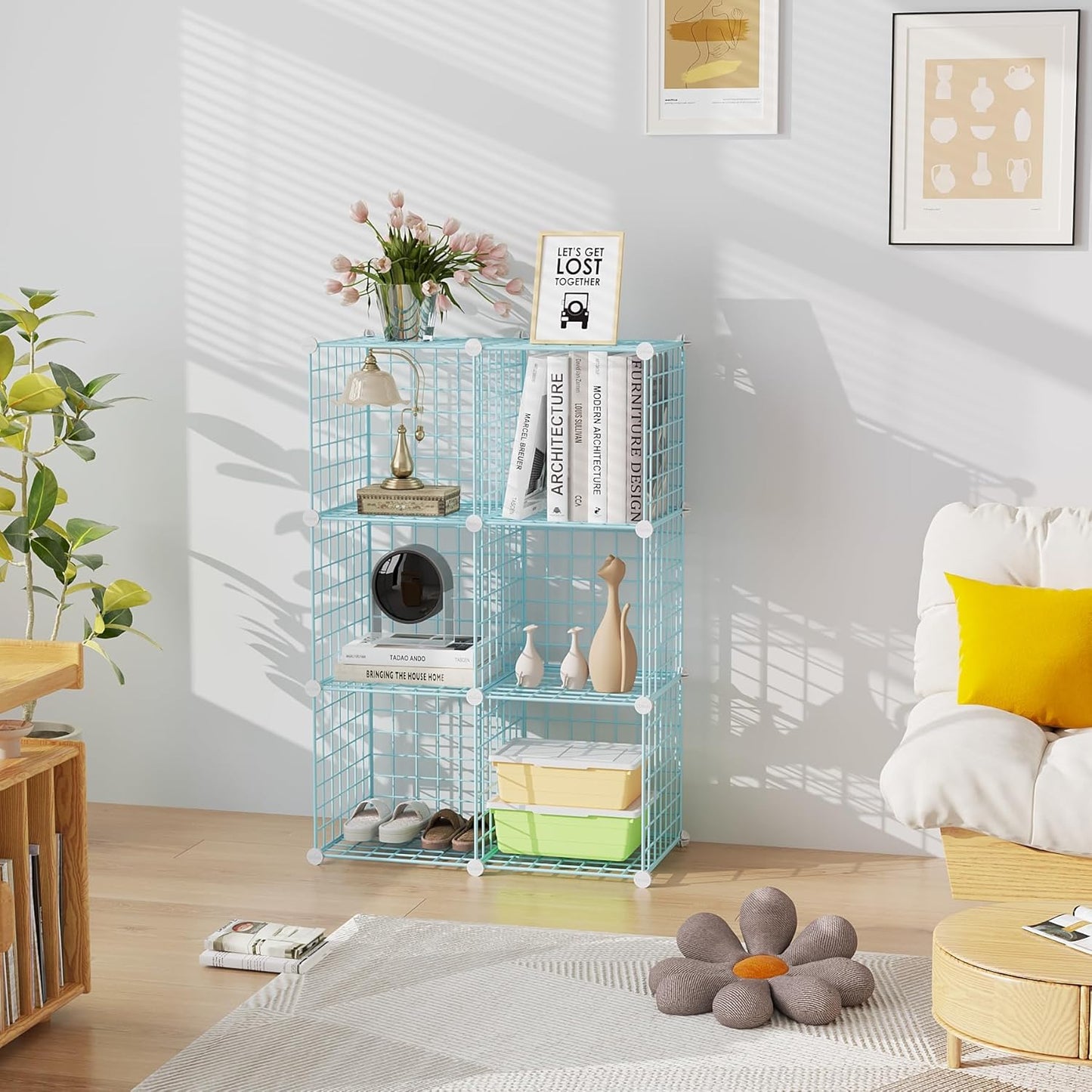 C&AHOME Wire Cube Storage, 6 - Cube Organizer Metal C Grids, Modular Shelves Units, Closet Organizer, Ideal for Home, Office, Living Room, 36.6”L x 12.4”W 36.6”H, Blue UWCS3006B