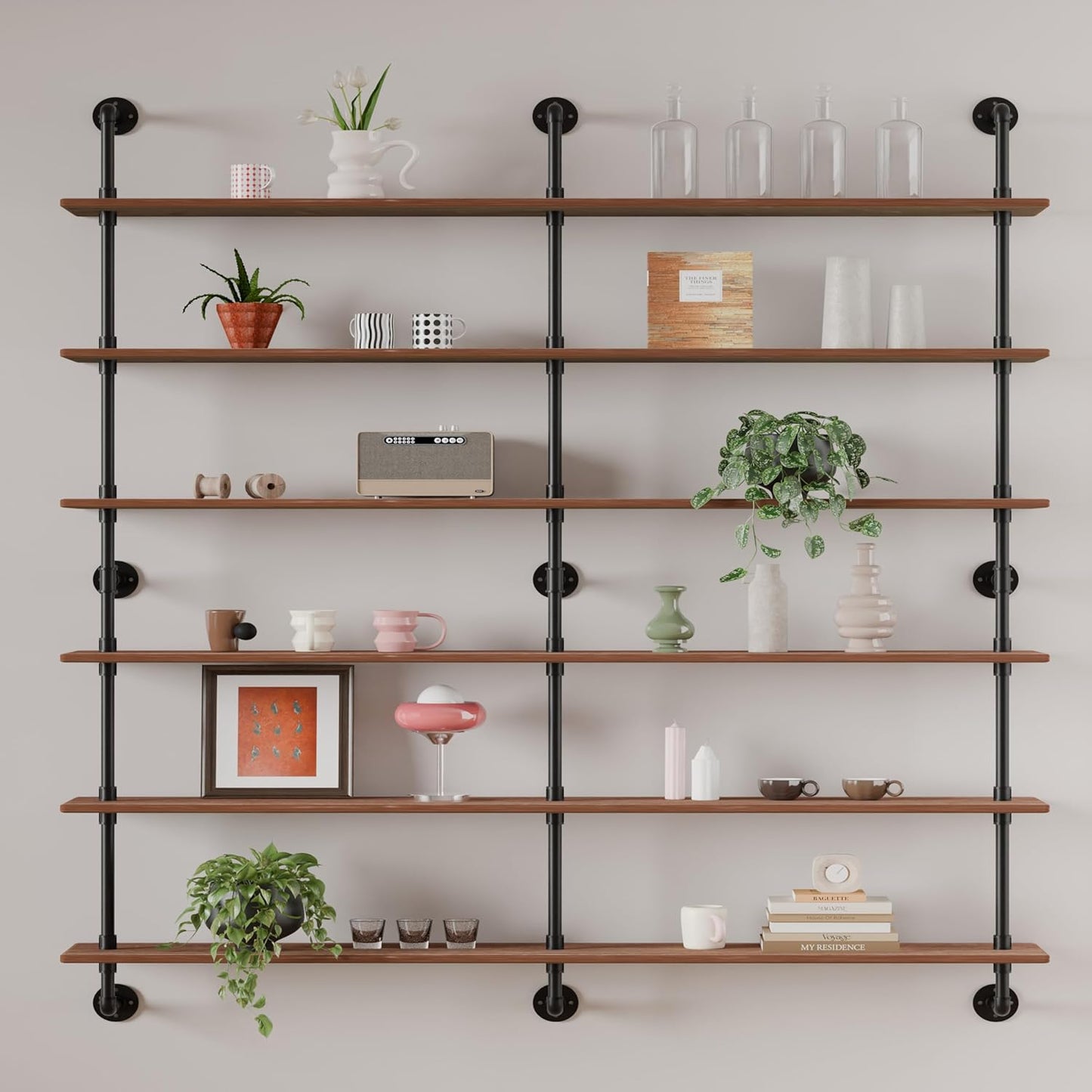 Floating Shelves for Wall Living Room Shelves Bookshelf Industrial Pipe Shelving Shelf Real Wood Planks 60 inch Rustic Wall Shelves Hanging Bookshelves Farmhouse Kitchen Bar Shelving
