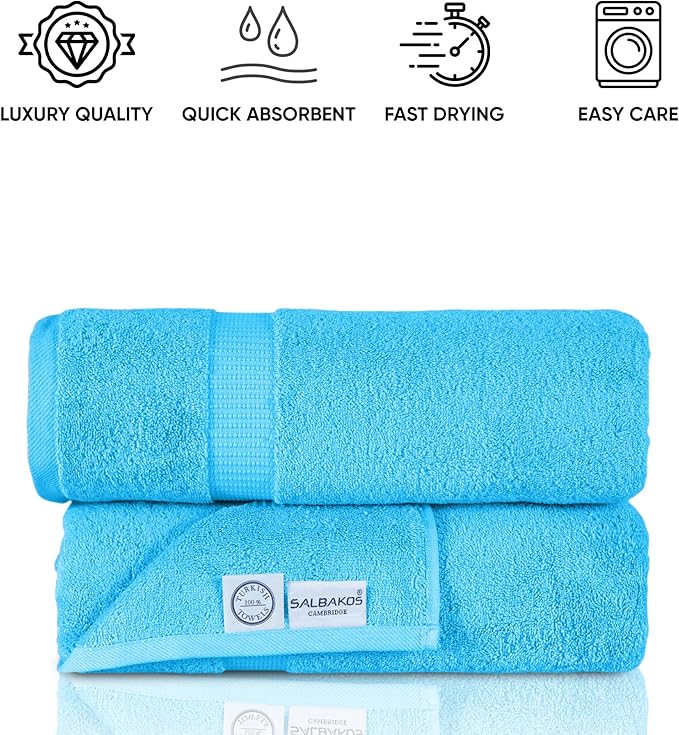 SALBAKOS 100% Turkish Cotton Extra Large Bath Sheet Set of 2 35x70 inch | Heirloom Quality | Hotel & Spa Collection | Soft, Absorbent Oversize Bath Towels | Made in Turkey (Aqua, 2 Bath Sheets)