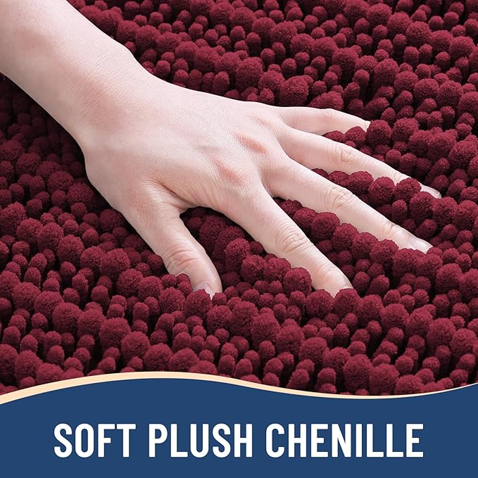 Arotive Luxury Round Chenille Bathroom Rug Mat, Extra Soft Thick Absorbent Shaggy Bath Rugs, Non-Slip Machine Wash Dry Plush Bath Mats for Bathroom, Shower and Tub, 24x24, Burgundy
