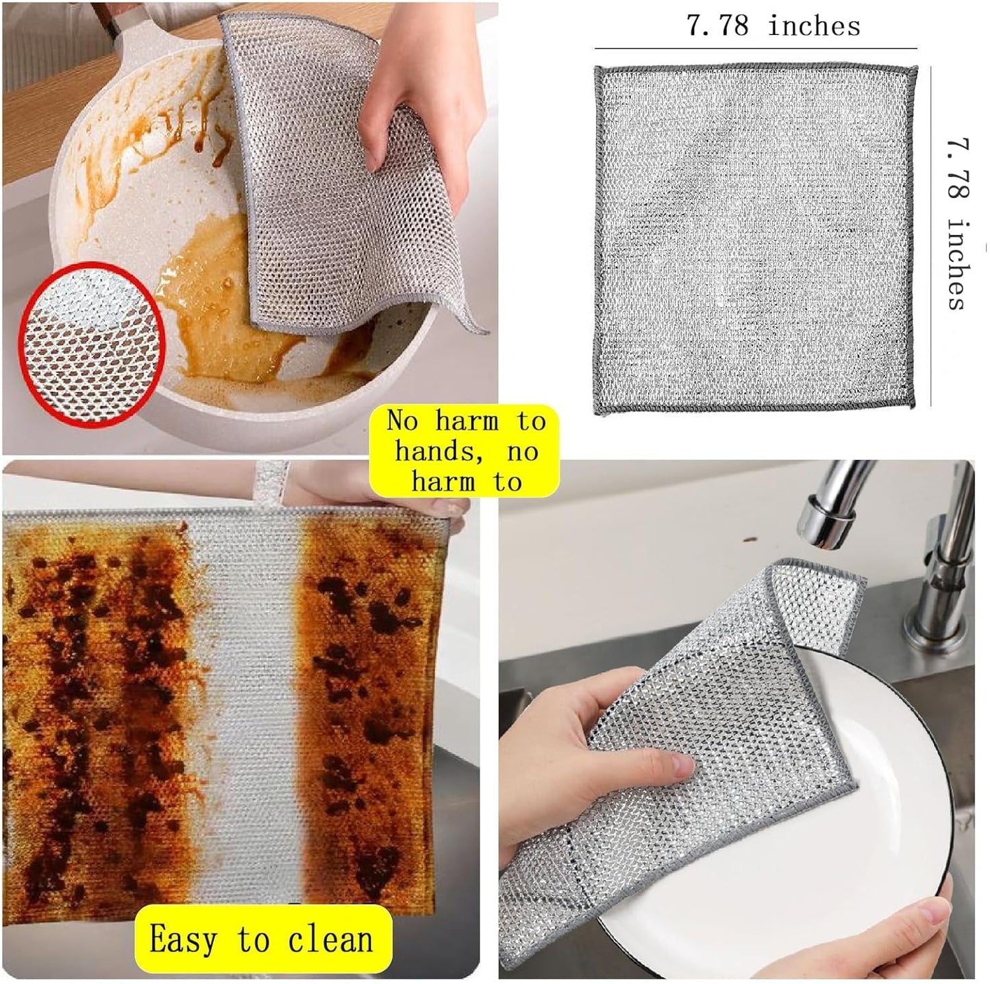 Double layer metal wire scratch free cloth, dry and wet dual-purpose metal wire dishwashing cloth, suitable for kitchen cleaning, cookware, tableware, sink, stove, etc., easy to rinse (10 pieces)