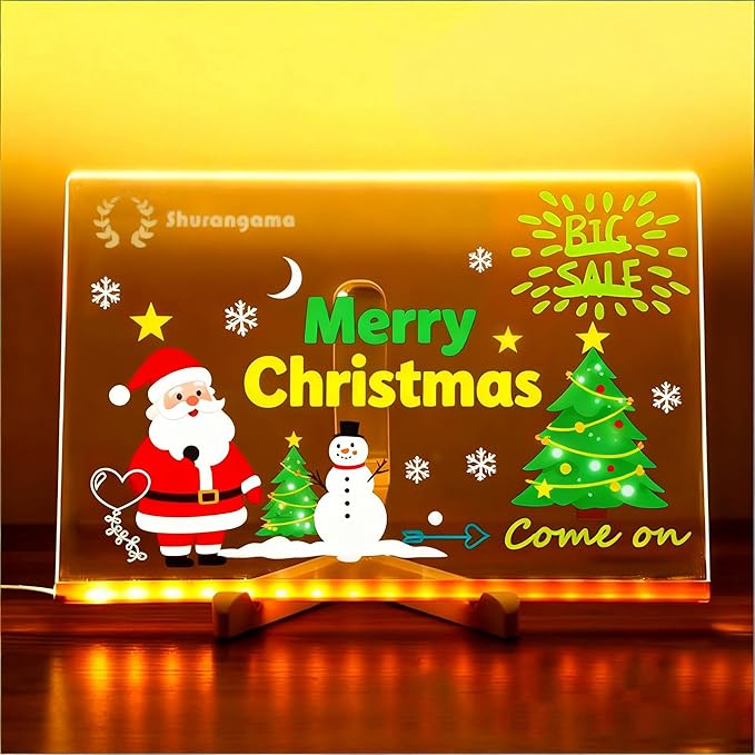 LED Note Board with Colors 12-Color Illuminated Acrylic Drawing Board - Dry-Erase Night Light with Stand for Home/Office/Gift/Festival (12" W x 7.9" H)