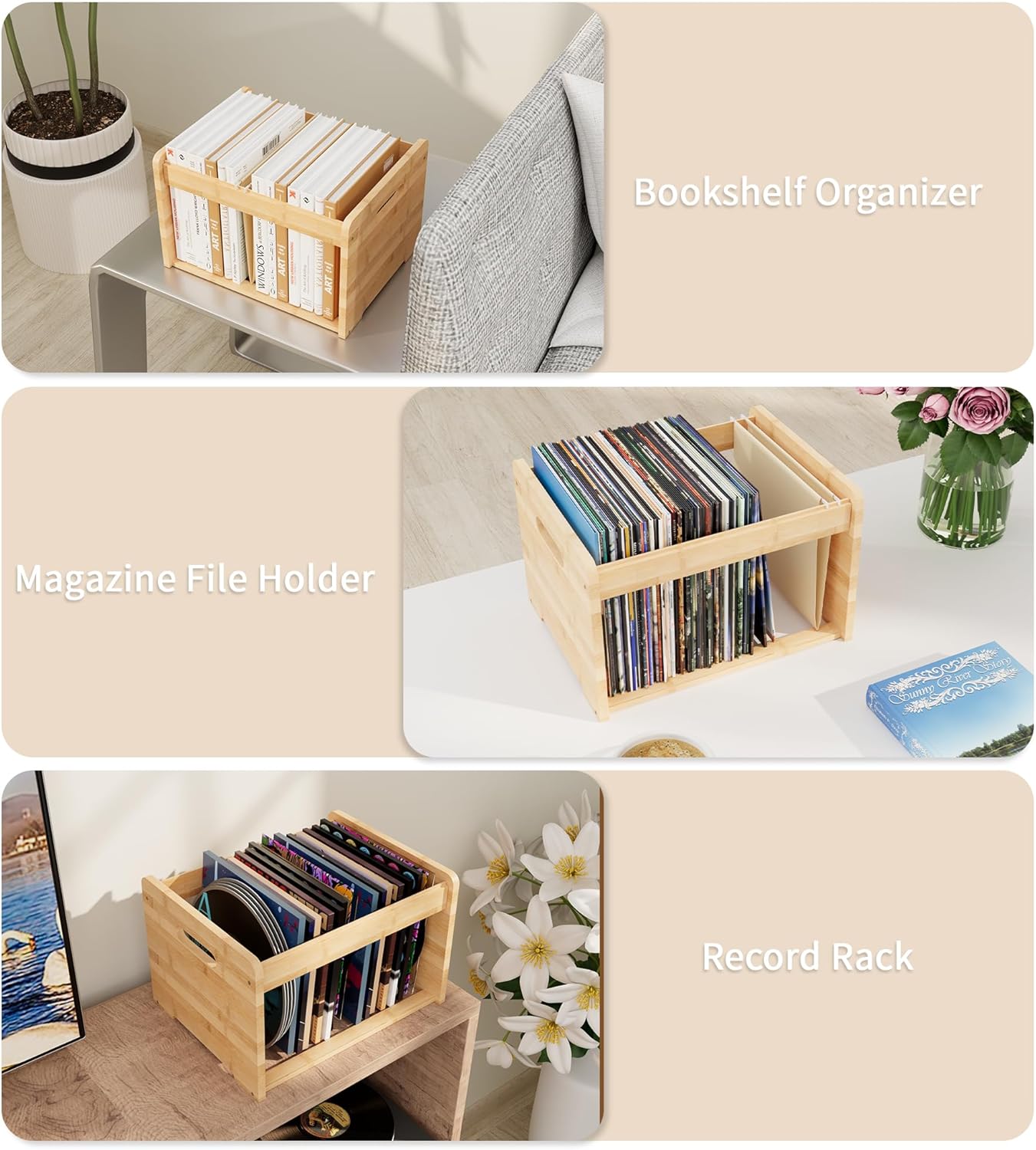 2 Pack Bamboo Hanging File Organizer, Office Desk File Organizer for Letter Size, Wood Hanging File Folders Organizer Record Holder Storage Stand Bookshelf Easy Assembly, Natural