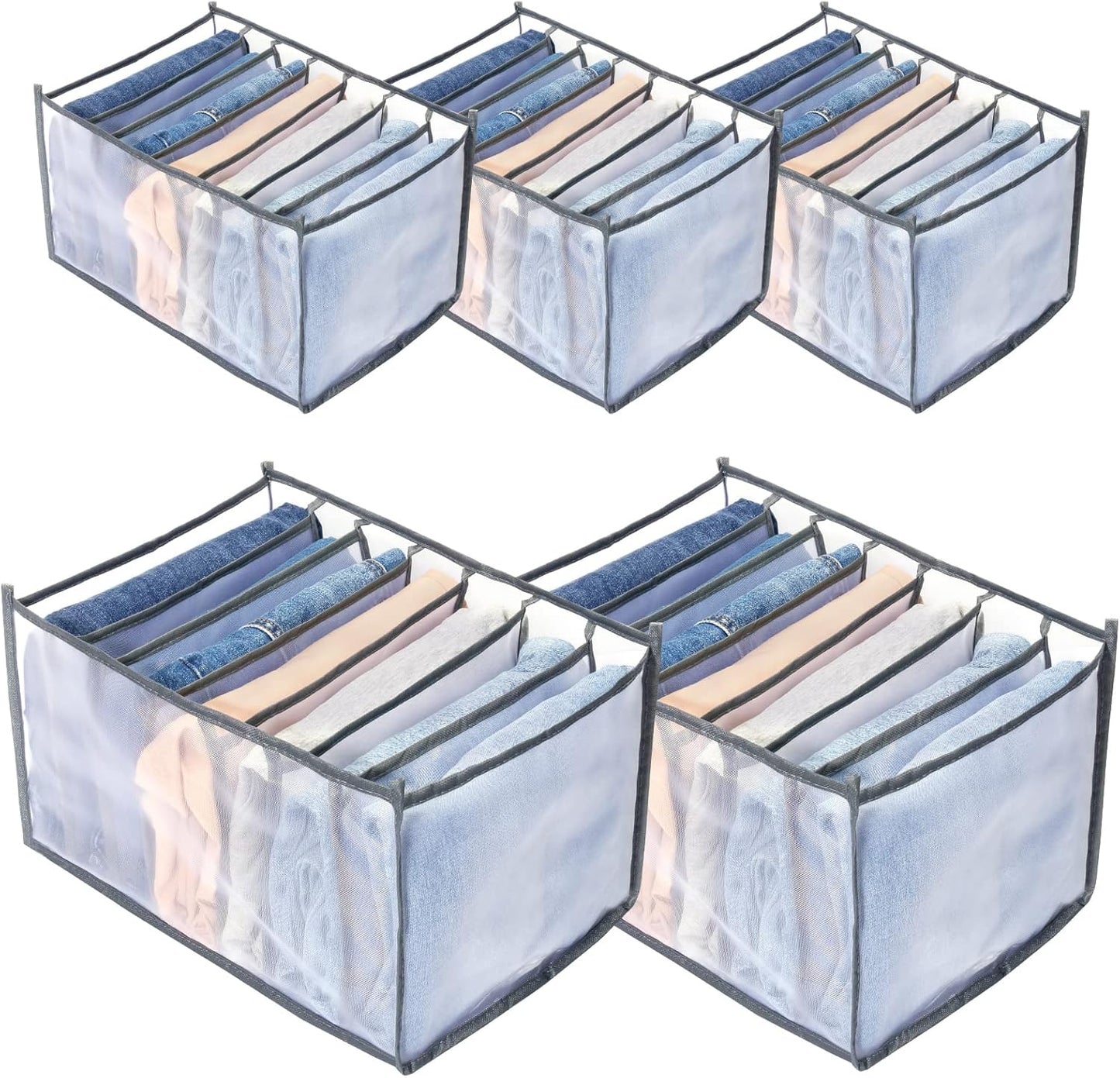 TIGARI Wardrobe Clothes Organizer for Drawers, Washable Clothes Organizer for Folded Clothes, Clothing Storage, Portable Closet Organizer for Thin Jeans, Trousers, T-shirts, Skirts (Gray)