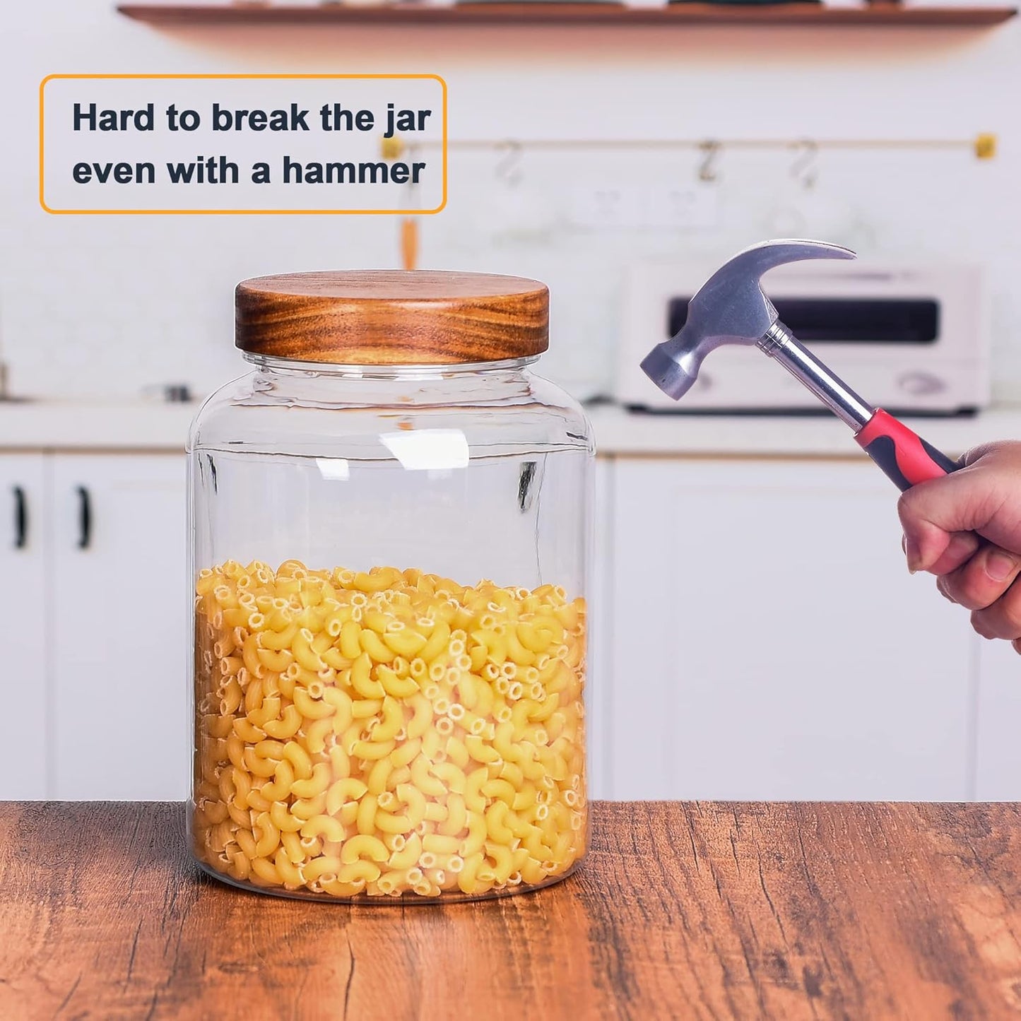 64 Fluid Ounces Unbreakable & Dishwasher Safe Plastic Apothecary Jar with Wooden Airtight Screw Top Lid, 0.5 Gallon Food Storage Canister for Sugar, Coffee, Cookie, Cereal, Flour Containers