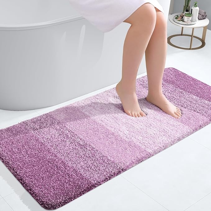 OLANLY Bathroom Runner Rugs 47x20, Extra Soft Absorbent Microfiber Bath Rugs, Rubber Backing, Quick Dry, Washable Bath Mats for Bathroom Floor, Tub and Shower, Home Decor Accessories, Pinkish-Purple