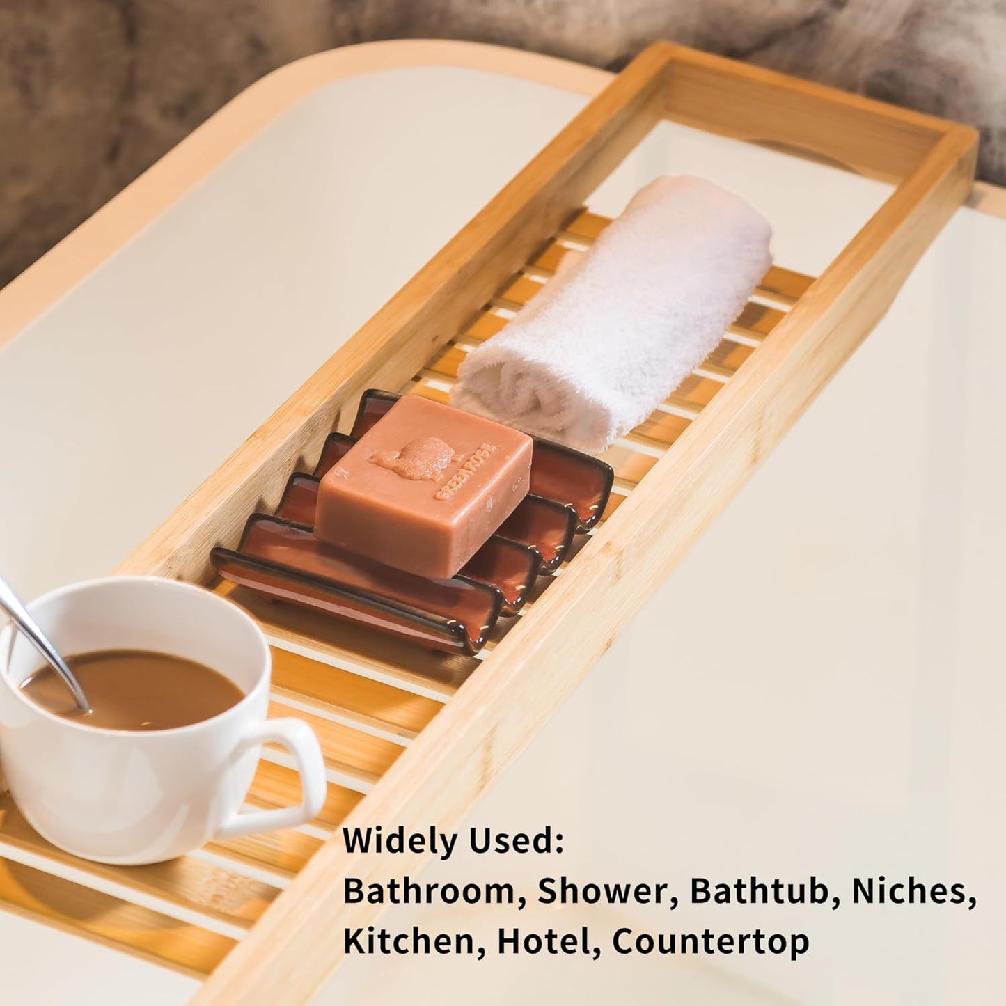 Bathroom Soap Dish for Shower, Bar Soap Holder with Self Drain, Ceramic Soap Saver Tray for Bathroom Sink, Kitchen Counter, Drain Fluted Design to Lift Soap Keep Dry, Red