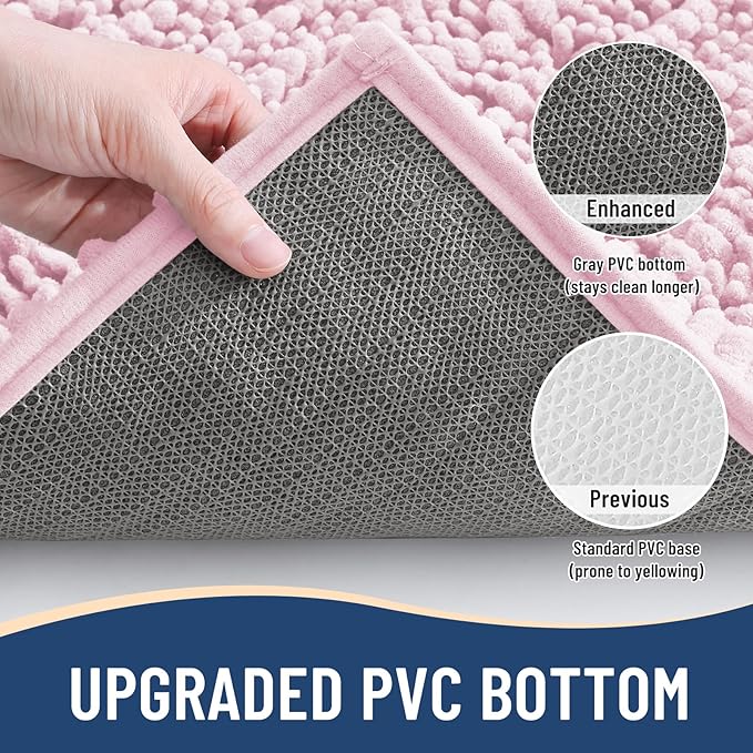 Arotive Luxury Chenille Bathroom Rug Mat, Extra Soft Thick Absorbent Shaggy Bath Rugs, Non-Slip Machine Wash Dry, Plush Bath Mats for Bathroom, Shower and Tub, 54x24, Pink