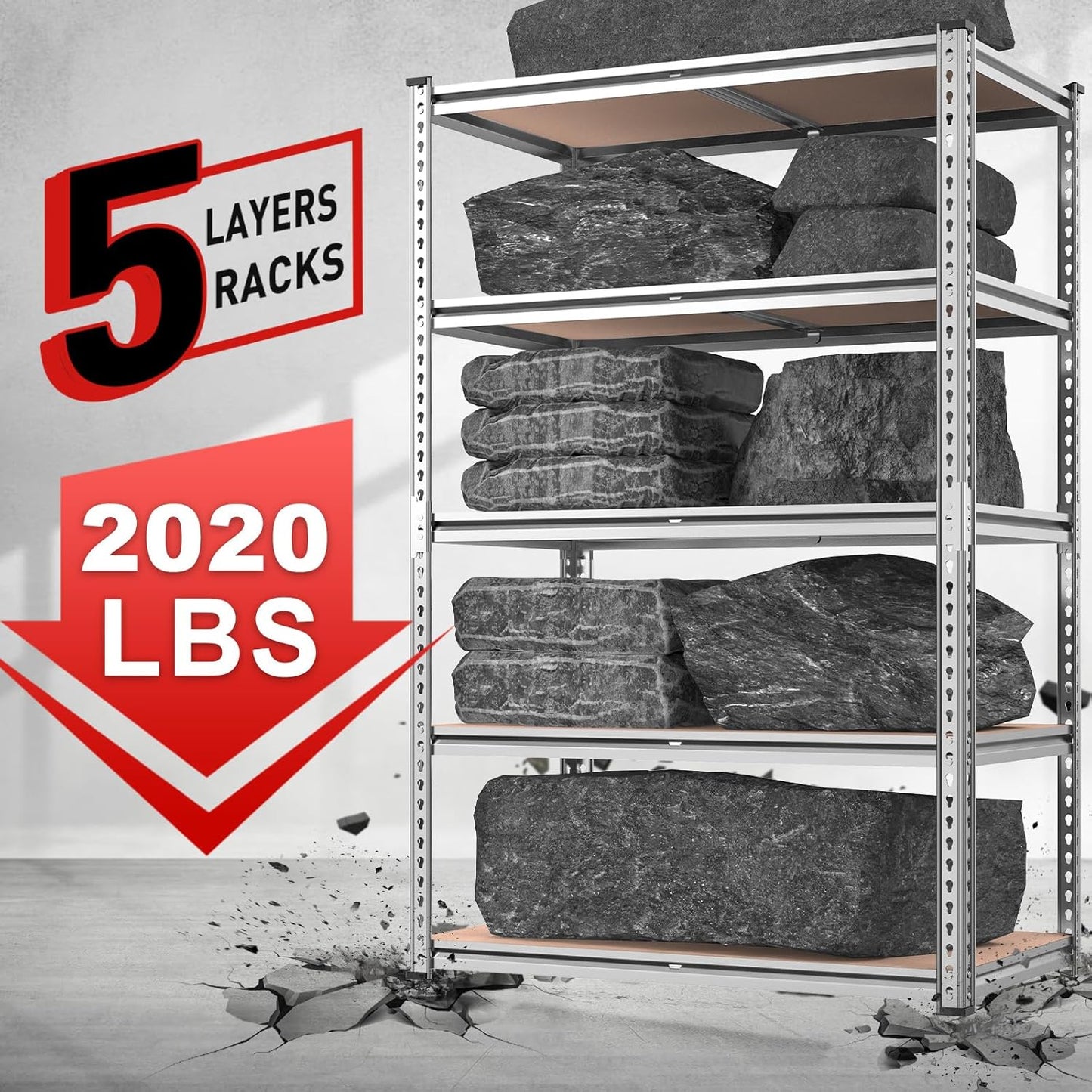 REIBII 2020LBS Garage Shelving Heavy Duty Metal Shelving 5 Tier Storage Shelves, Metal Shelves for Basement, Warehouse, Pantry, Closet, Kitchen, 72" H x 35.55" W x 16" D, Galvanized, 3 Pack