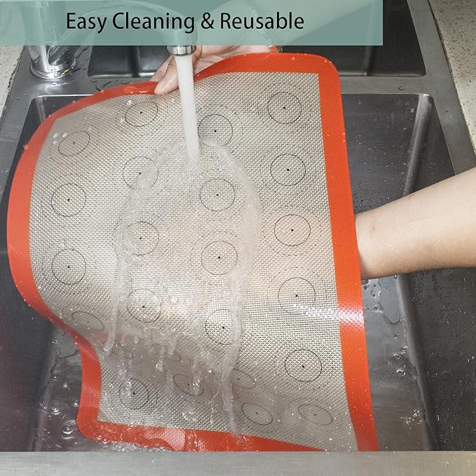 AMYONE Macaron Silicone Baking Mat, 2 PCS Half Sheet Silicone Mats for Baking, Non-Stick Silicone Cookie Sheet Liners for 13 x 18 Sheet Pan for Macaron/Cookie/Bread/Pastry, 11 5/8" x 16 1/2" Orange