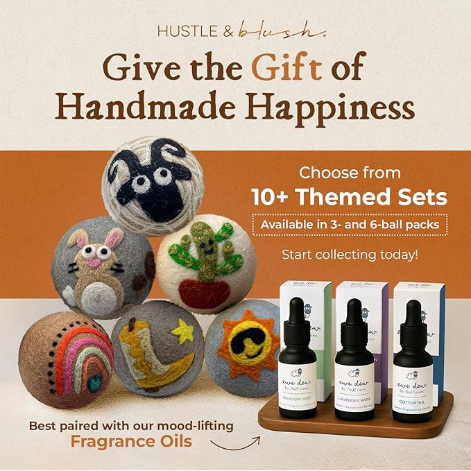 Hustle & Blush Fluff Ewes Wool Dryer Balls 3 Pack - XL Lights Premium New Zealand Laundry Set, Reduces Drying Time, Static Control, Chemical Free, Ideal Holiday Gifts for Women & Men