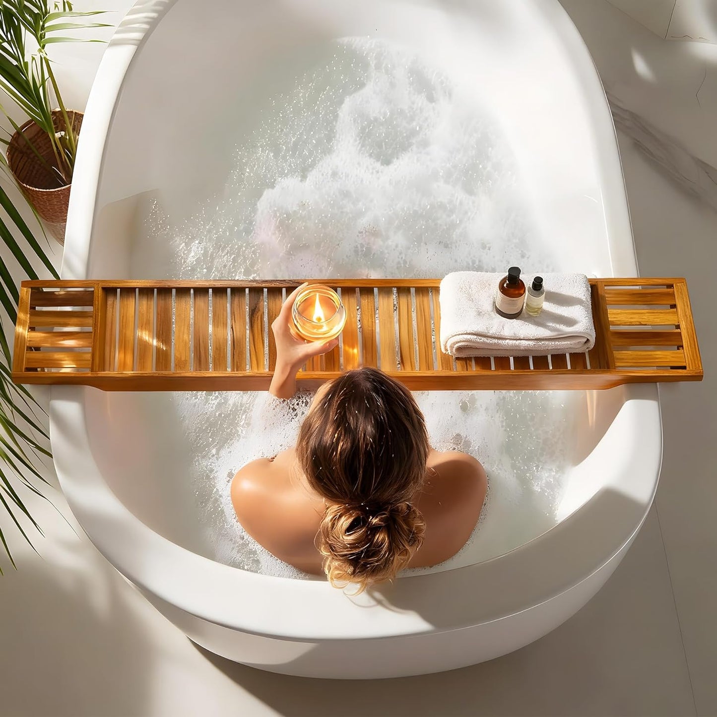 VaeFae Teak Bathtub Tray, Wooden Bath Caddy for Bathtub, Bath Tub Wood Table for Tub, 39.8" x 6" x 1.8"