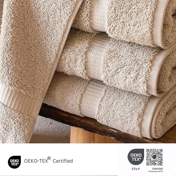 SALBAKOS 100% Turkish Cotton Bath Towel Set of 4 27x54 inch | Heirloom Quality | Hotel & Spa Collection | Ultra Soft, Super Absorbent, Long Lasting Bath Towels | Made in Turkey (Taupe, 4 Bath Towels)