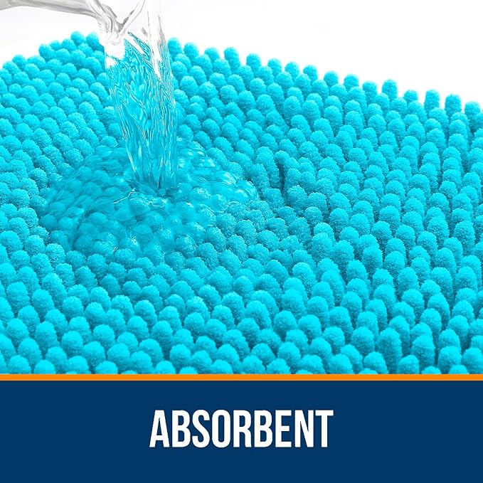 OLANLY Bathroom Rugs 24x16, Extra Soft Absorbent Chenille Bath Rugs, Rubber Backing Quick Dry, Machine Washable Bath Mats for Bathroom Floor, Tub and Shower, Home Decor Accessories, Aqua Sky