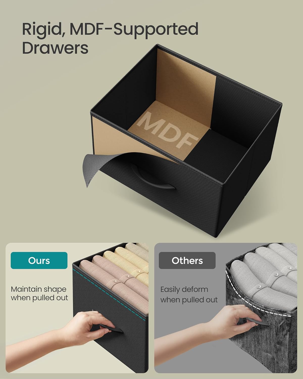 SONGMICS Dresser for Bedroom, Chest of Drawers, Steel, MDF, 10 Non-Woven Fabric Drawers, Storage Organizer Unit, Closet, Entryway, Rustic Brown and Ink Black ULGS125B01S