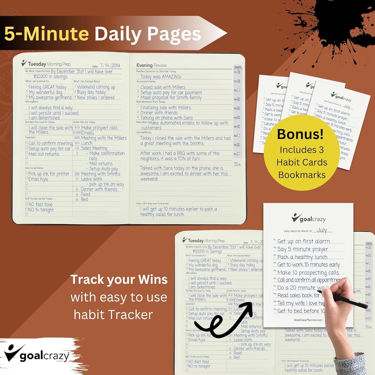 Undated Daily Planner to Achieve Your Goals 2025-2026 - 90 Day Guided Journal & Productivity Organizer with Goal Setting, Habit Tracker, To Do List, Academic & Work Calendar, Leather Hardcover - Brown