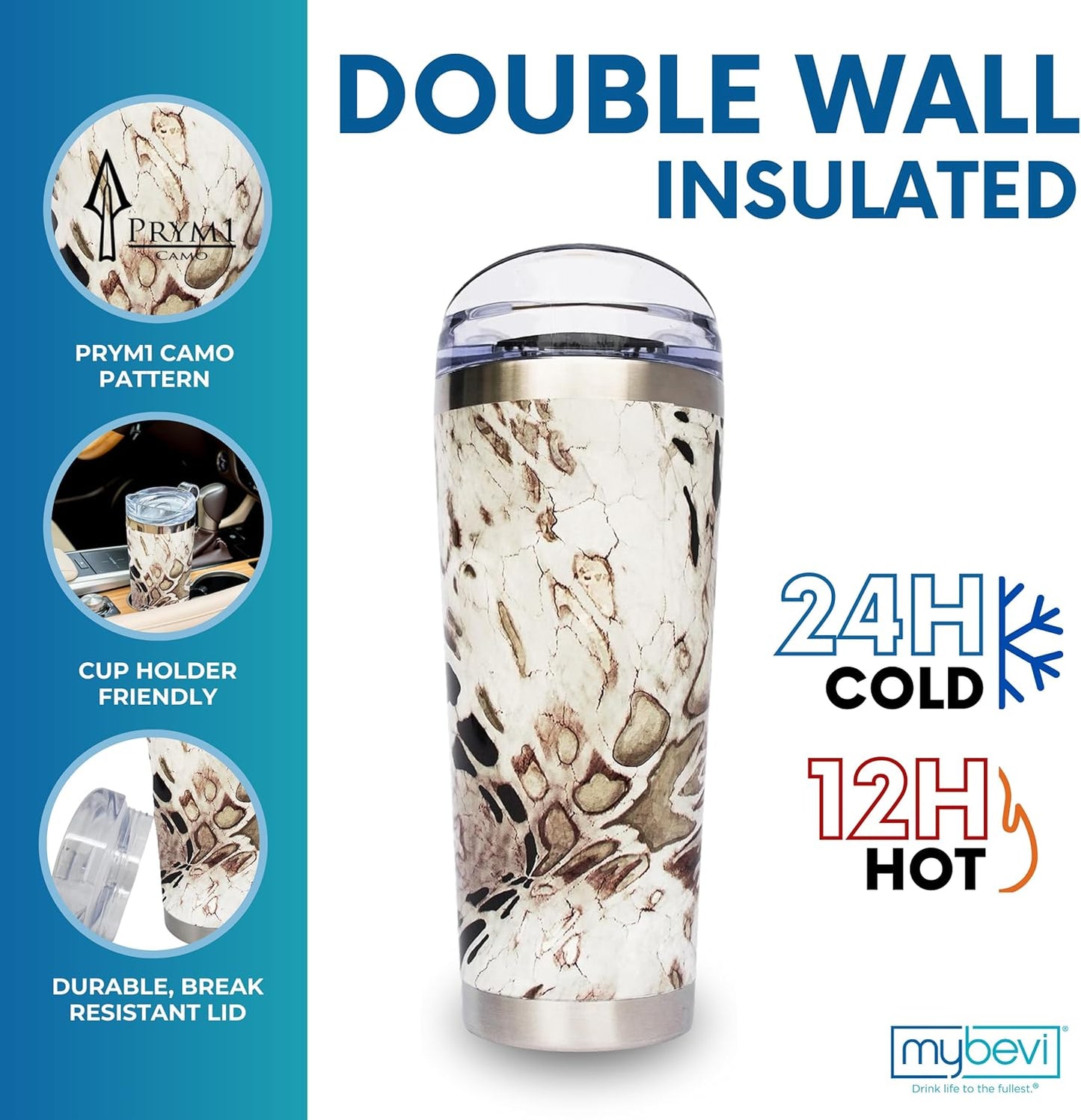 Classic Premium Stainless Steel Tumbler with 12-Hour Temperature Control, Tritan Lid, and BPA-Free Construction | Whiteout Prym 1, 26 oz