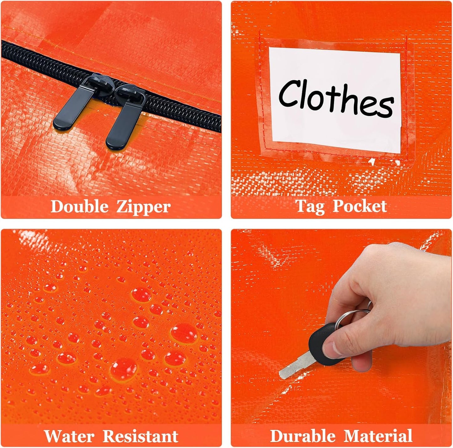 4 Pcs 24 Gallon Large Moving Bags with Zipper and Handles Foldable Storage Duffle Bags Heavy Duty Extra Large Totes for College Dorm Travel Clothes Blankets Bedding Moving (Orange)