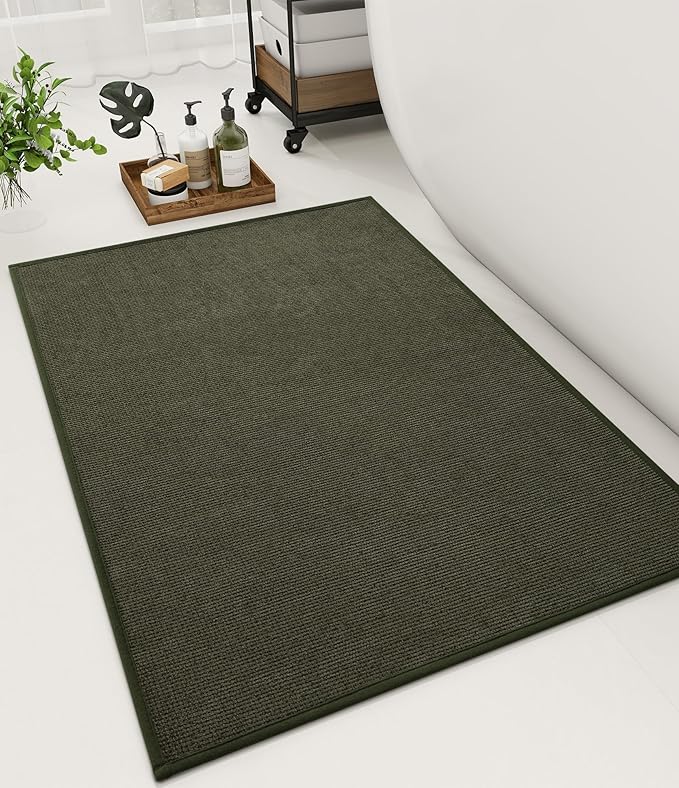YIHOUSE Bathroom Rugs Mat 24x36, Non Slip Quick Dry Bath Mats for Bathroom Absorbent Ultra Thin Bath Rugs Machine Washable Fit Under Door for Sink, Cabinet, Laundry (Dark Green, 24"x36")