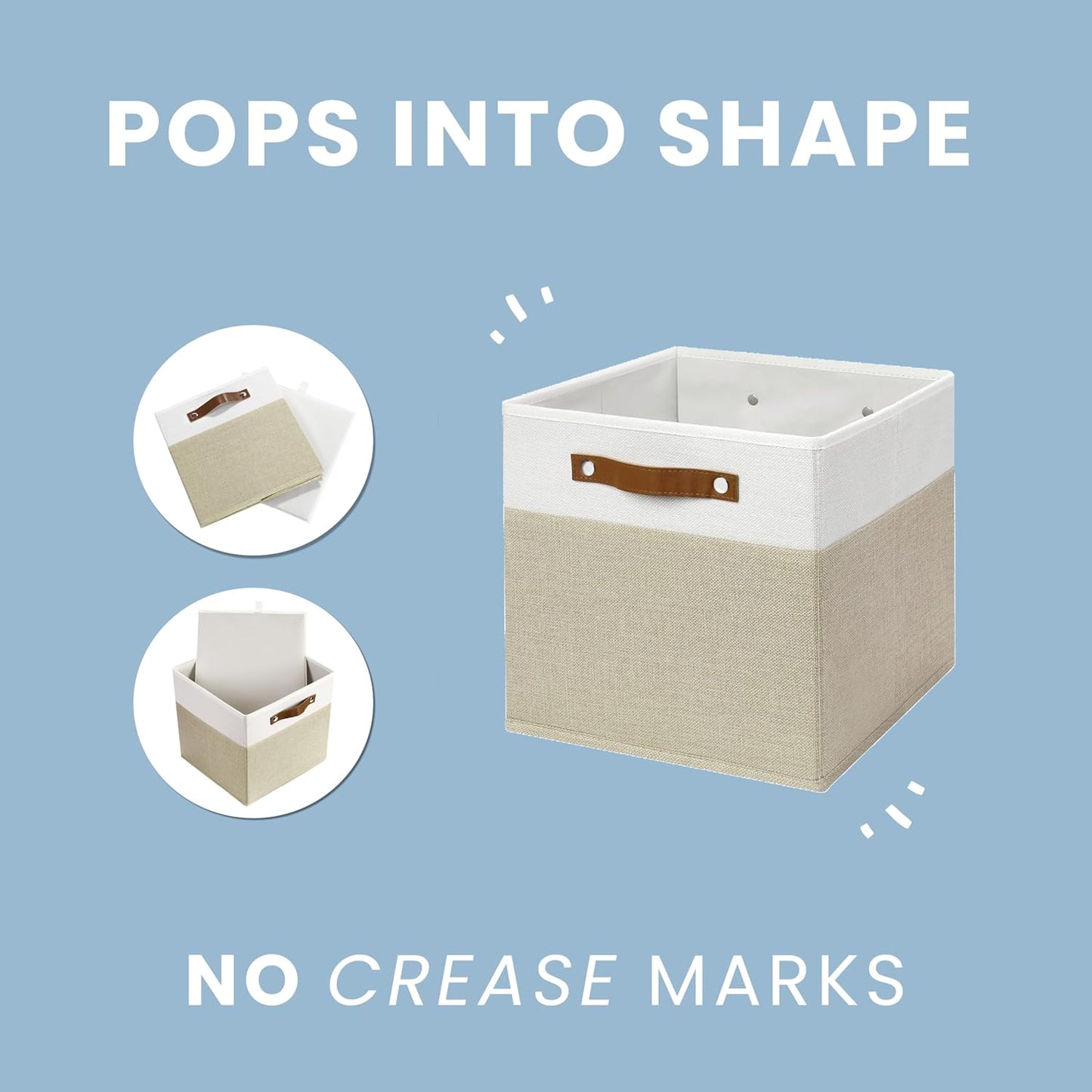 OrganiHaus 13" x 13" x 13" Cube Fabric Storage Bins Set of 4, Canvas Storage Cubes w/ Vegan Handles, 13 inch Collapsible Bins for Clothes & Toy Organizer, 13x13 Basket for Decor - White