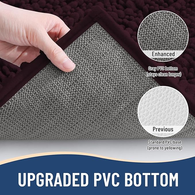 Arotive Luxury Chenille Bathroom Rug Mat, Extra Soft Thick Absorbent Shaggy Bath Rugs, Non-Slip Machine Wash Dry, Plush Bath Mats for Bathroom, Shower and Tub, 24x16, Black Cherry