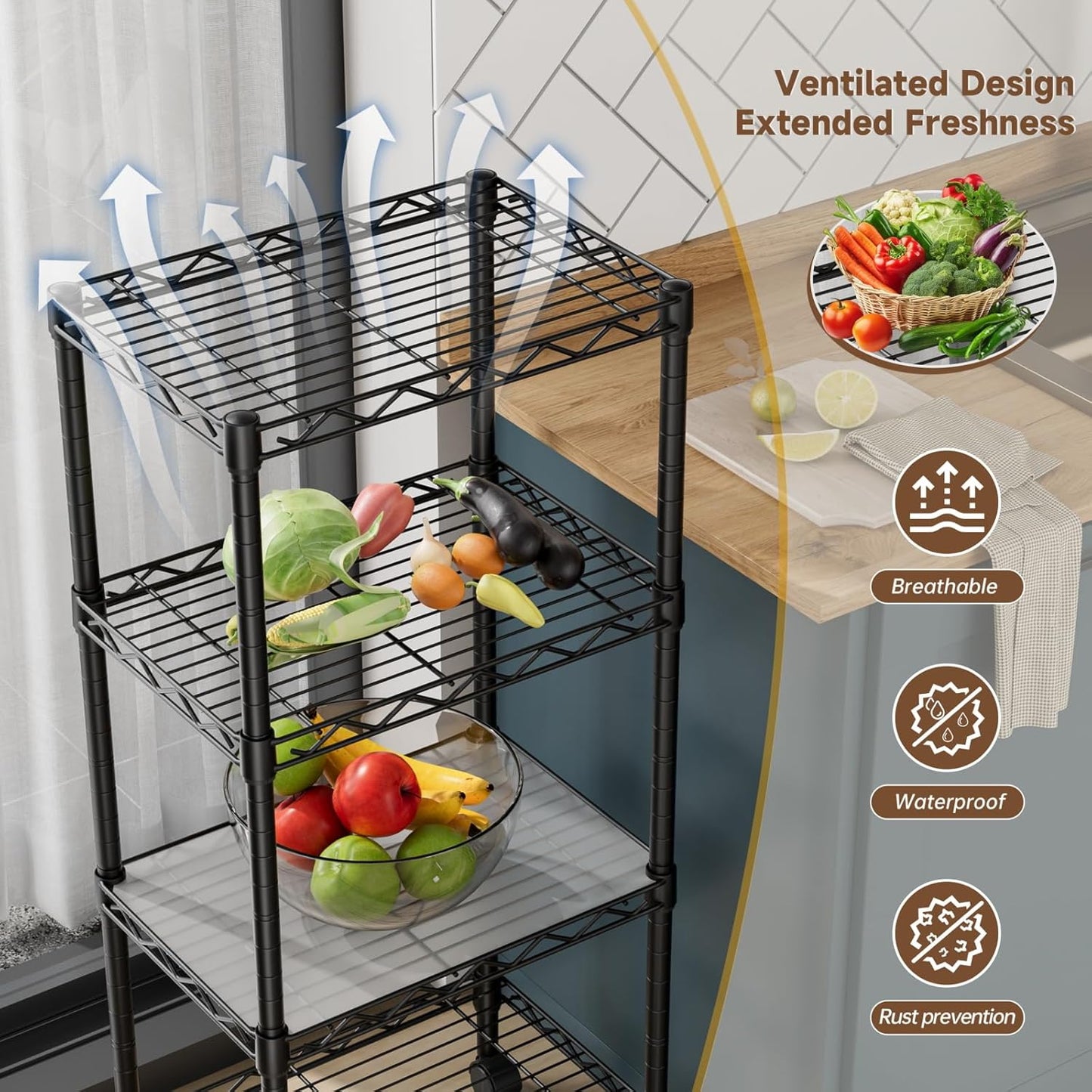4 Tier Adjustable Storage Shelves Heavy Duty Metal Utility Shelf Wire Shelving Unit Organizer Rack for Home Kitchen Office Bathroom Pantry Room 12" D x 18" W x 44.5" H