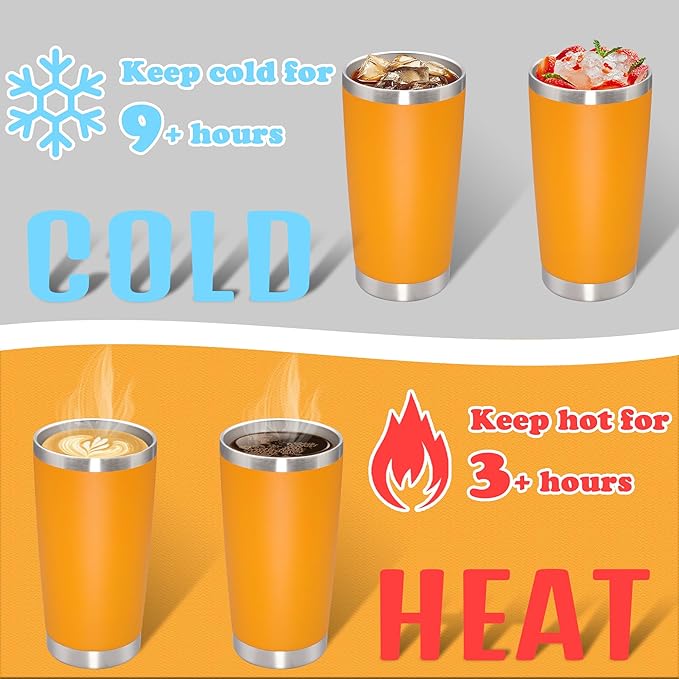 20 oz Tumbler with lid Double Wall Vacuum Insulated Tumblers Stainless Steel Coffee Mug Travel Coffee Tumbler Powder Coated Tumbler Cup Keep Hot&Cold - (Orange 1 Pack)