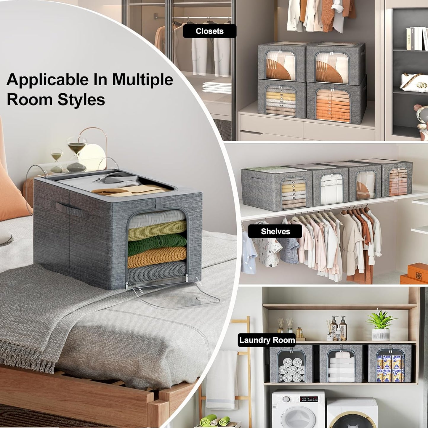 GoMaihe Clothes Storage Bins Metal Frame: 6-Pack Compact Stackable Closet Storage Bin with Lid & Clear Window, Space Saving Organizer for Sweaters Kids Clothing (Dorm/Closet 27L)