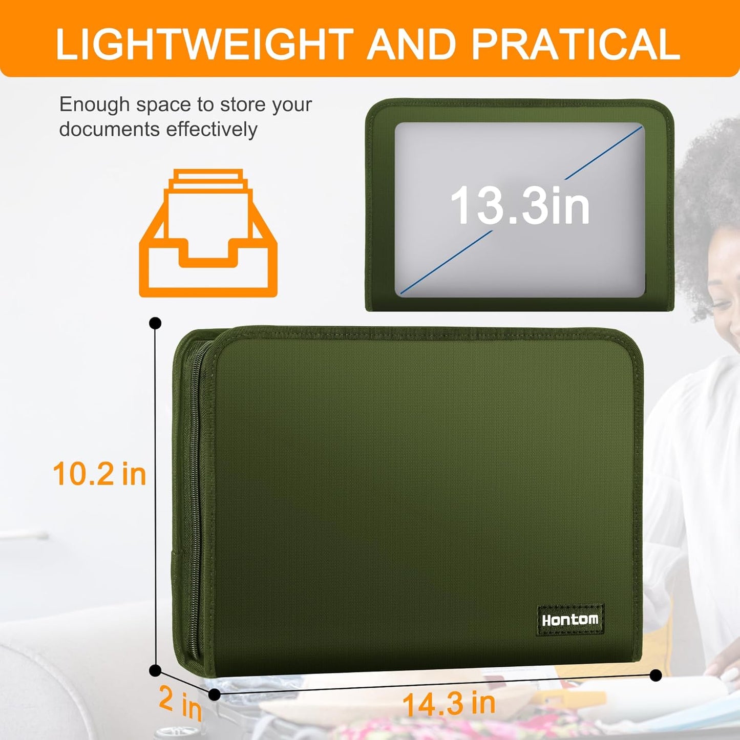 Accordion File Organizer,13 Pockets Fireproof Expanding File Folder with Multi Pockets,Portable Business Fire Safe Storage Document Organizer Folder with Zipper for Documents and File,Green