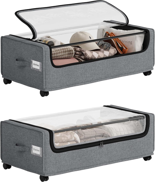 Under Bed Storage With Wheels, XXXXL Size, Tall Under The Bed Storage Drawers, Underbed Shoe Storage Organizer, Metal Frame, Large Size, 90L