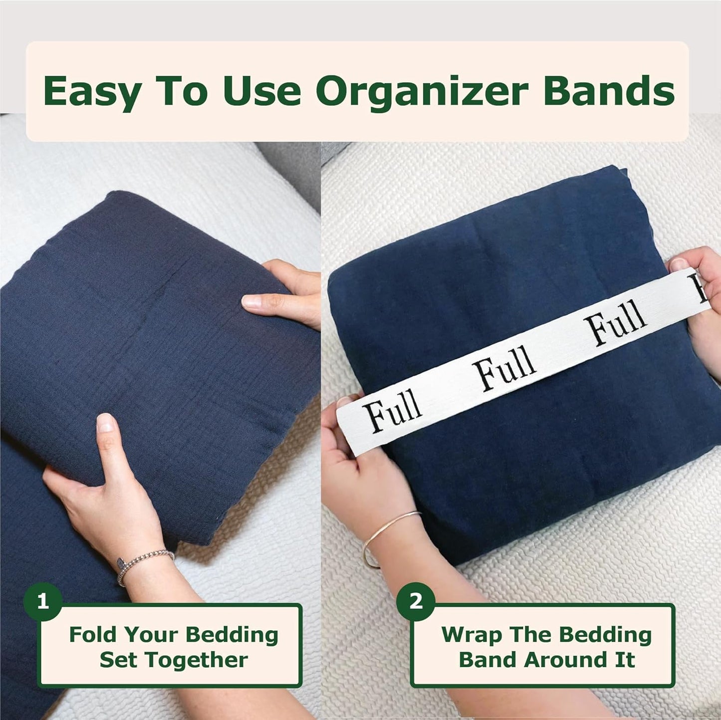 ECOHomes Bed Sheet Organizer and Storage Size Label Bands | Bed Sheets Set Organizers for Linen Closet Organization - Elastic Bedding Band Labels for Organizing Bedsheet (Full 4PCs Pack | Simple)