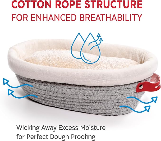 KneadAce Cotton Rope Banneton Bread Proofing Basket Set, 2 x Oval Bread Basket with Liners & Covers for Artisan Bread Baking, Sourdough Bread Baking Supplies