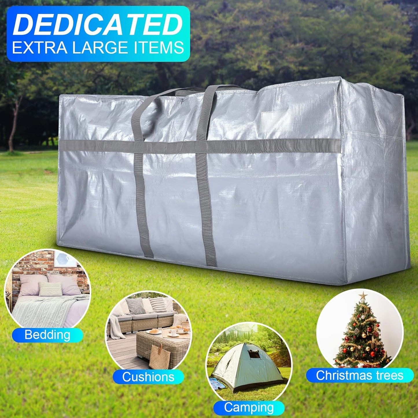 4 Pcs 176 Gallon Large Moving Bags with Zipper and Handles Foldable Storage Duffle Bags Heavy Duty Extra Large Totes for College Dorm Travel Clothes Blankets Bedding Moving (Silver)