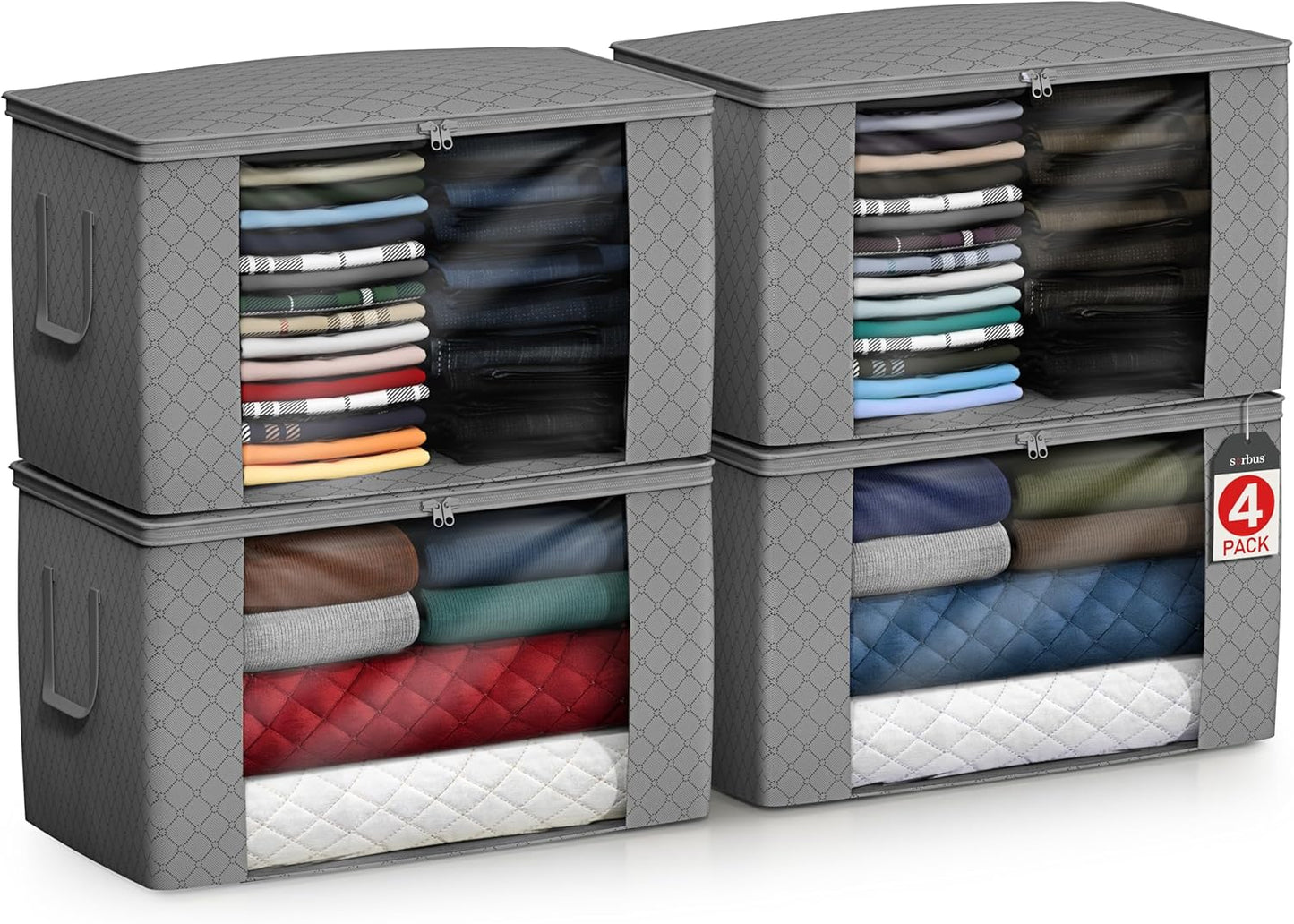 Sorbus Foldable Storage Bag Organizers, Large Clear Window & Carry Handles, Great for Clothes, Blankets, Closets, Bedrooms, and more