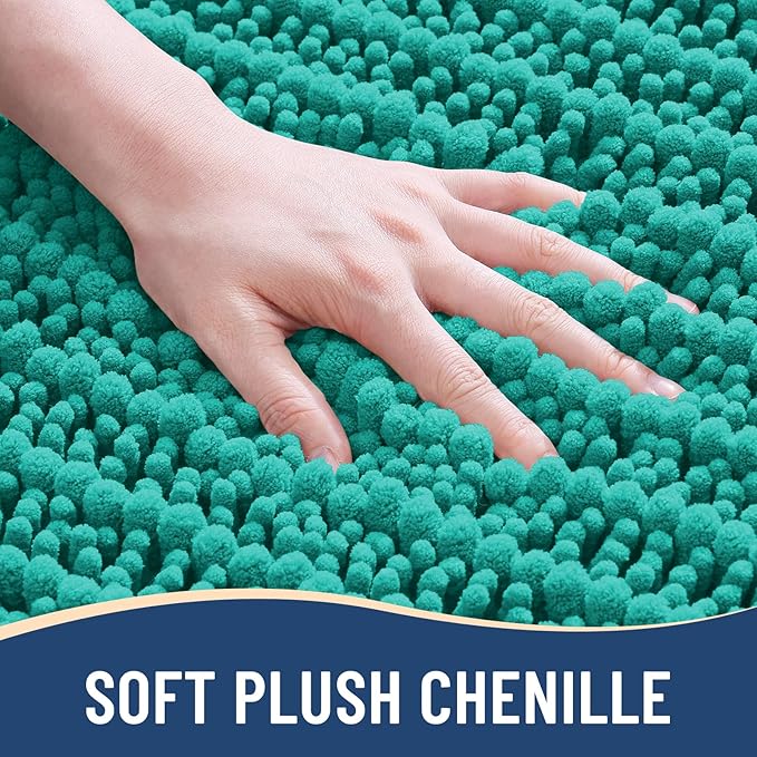 Arotive Luxury Chenille Bathroom Rug Mat, Extra Soft Thick Absorbent Shaggy Bath Rugs, Non-Slip Machine Wash Dry, Plush Bath Mats for Bathroom, Shower and Tub, 30x17, Teal