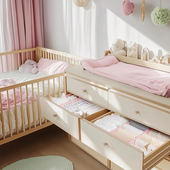 Criusia Drawer Organizer Clothes, 10 Pack Dresser Organizer for Baby Clothes, Underwear, Sock- Foldable Closet Organization and Storage Dividers Bins for Nursery, Bedroom (Pink)