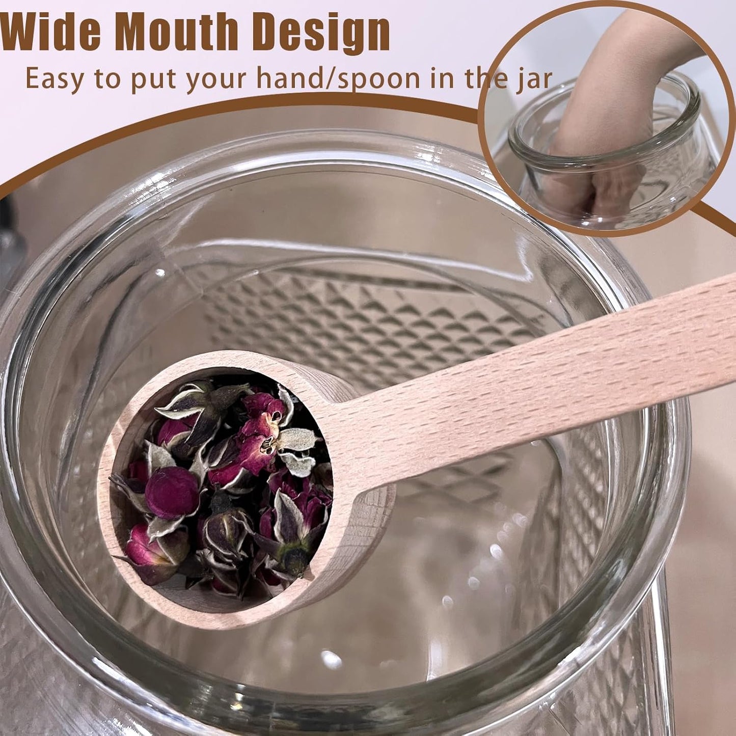 60 OZ Vintage Glass Jar with Lid Wood Spoon Set of 2 Decorative Glass Storage Jars Airtight Lids Clear Canister Container for Food Candy Cookie Sugar Coffee Bean Tea Nuts Snack Dog Treat Vase