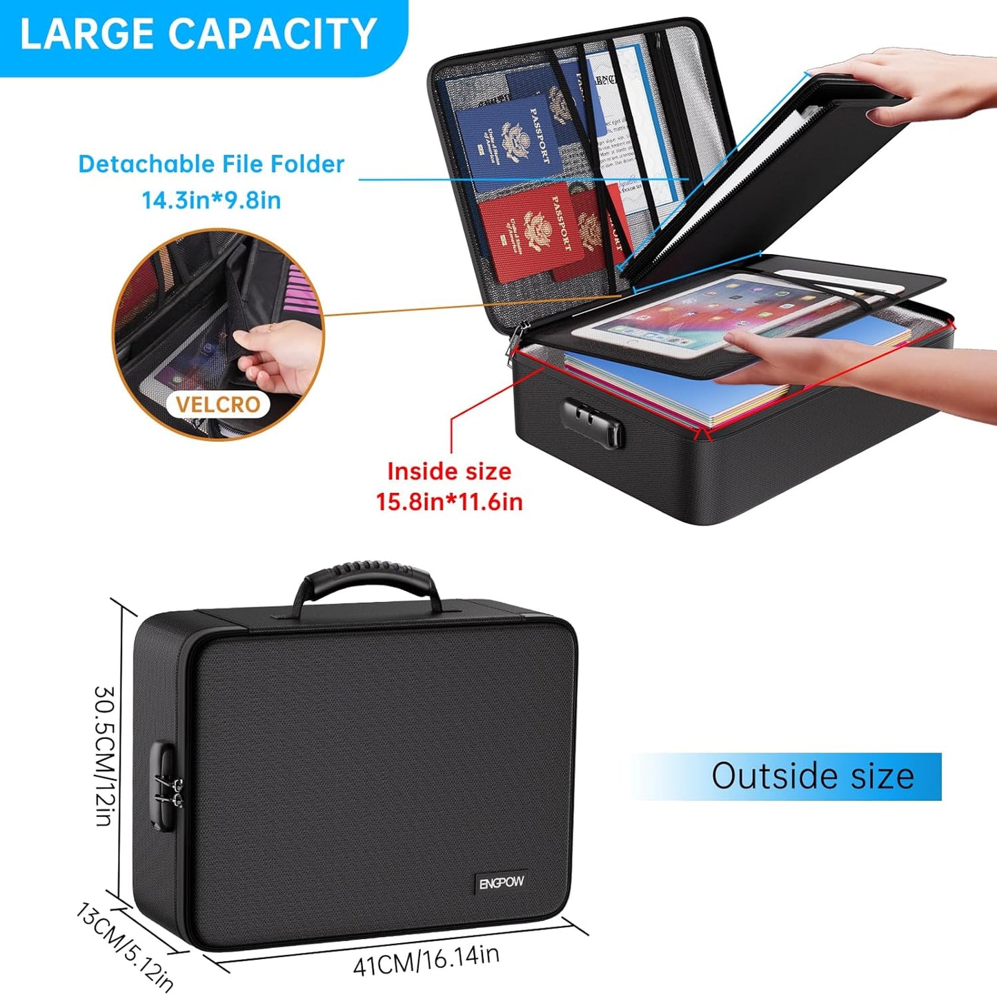 ENGPOW 5200℉ Soft Case Fireproof Document Box with Lock,Fireproof Box with 25 Colorful Pocket Accordion File Folder,Fireproof Water Resistant Safe File Organizer Storage for Important Documents