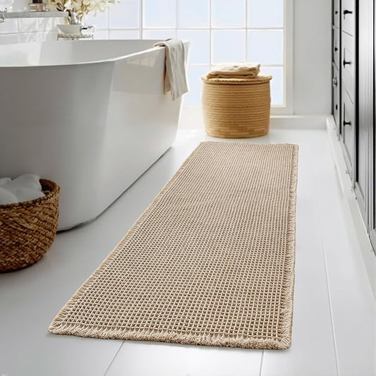 KGORGE Waffle Bathroom Rug, Large Super Absorbent Non Slip Washable Bathroom Rugs Decor, Boho Quick Dry Rubber Backed Bath Mat for Shower Toilet Hallway Hotel, Brown, 24" W X 72" L 1pc
