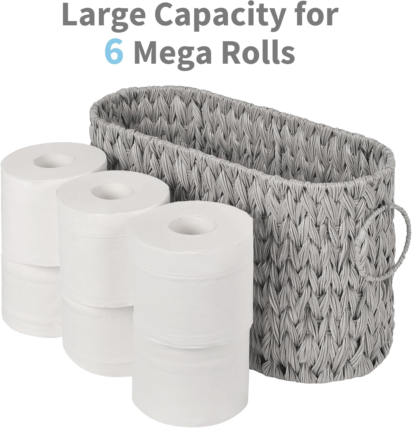 GRANNY SAYS Toilet Paper Storage, Toilet Paper Basket for Bathroom, 6 Mega Rolls Organizer Free Standing, Wicker Basket for Bathroom Storage, Grey